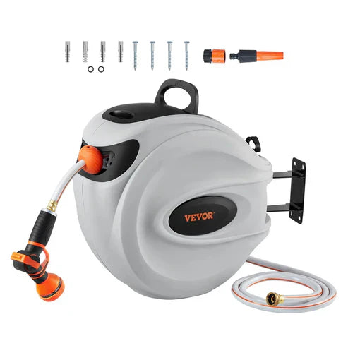Wall-Mounted Auto-Rewind Hose Reel – Tidy Up with One Pull