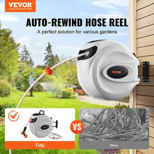 Wall-Mounted Auto-Rewind Hose Reel – Tidy Up with One Pull