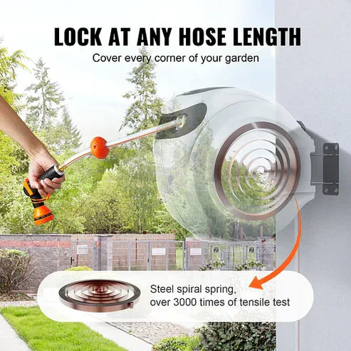 Wall-Mounted Auto-Rewind Hose Reel – Tidy Up with One Pull