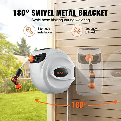 Wall-Mounted Auto-Rewind Hose Reel – Tidy Up with One Pull