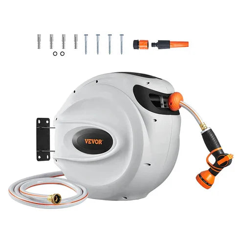 Wall-Mounted Auto-Rewind Hose Reel – Tidy Up with One Pull